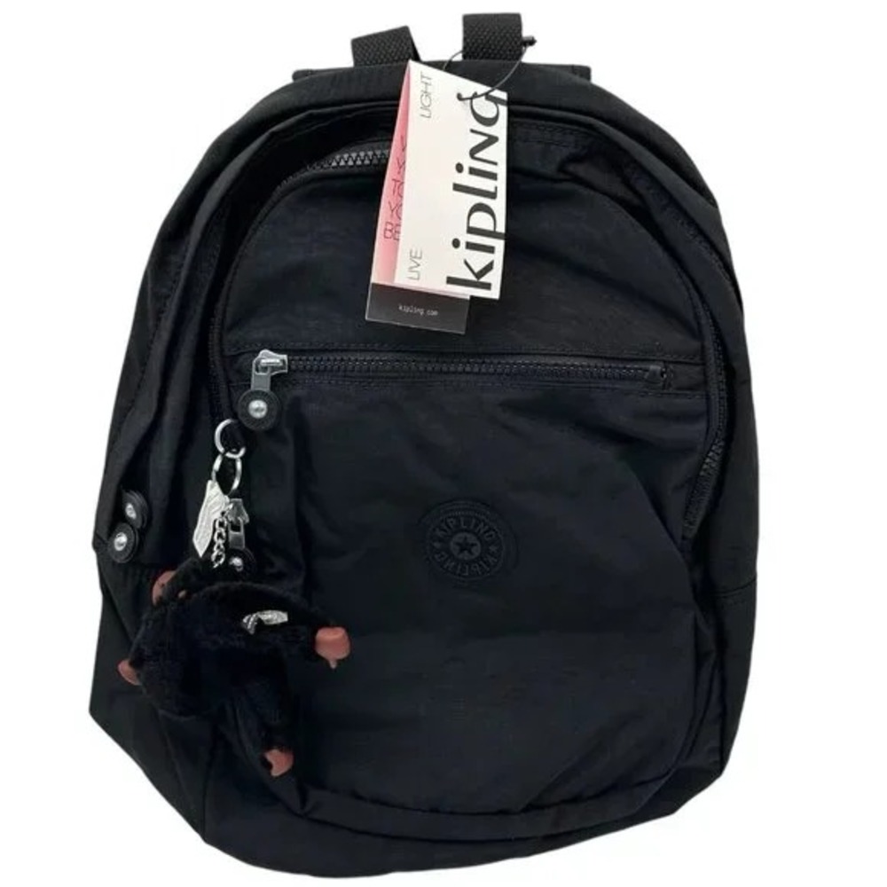 KIPLING Nylon Challenger School Backpack Black Tonal Adjustable Straps 14X10X8"